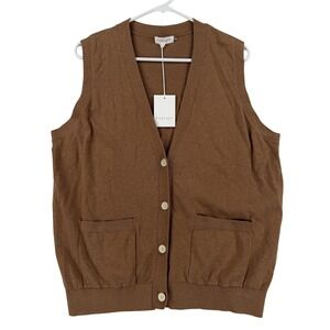 Demylee Sweater Vest Womens Large Brown Cashmere Blend V Neck Button Front NWT